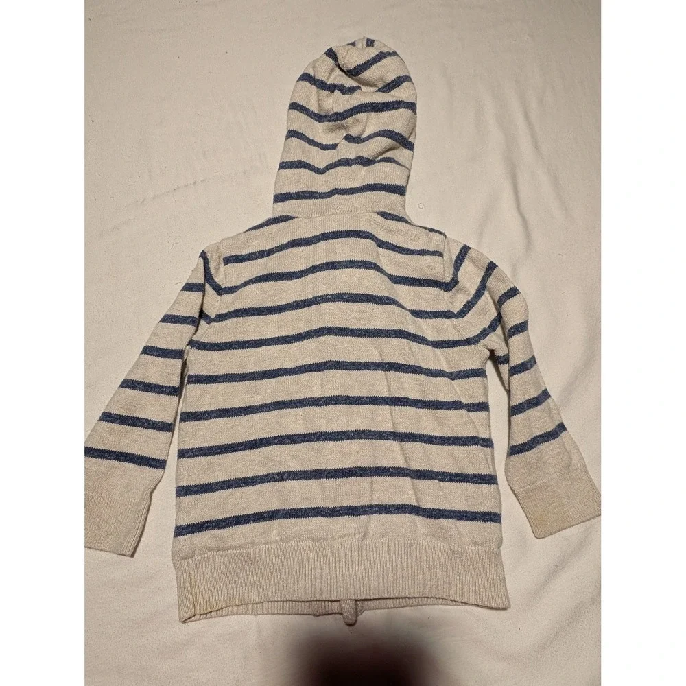 Baby Gap Toddler Boy Striped Hooded Toggle Cardigan Sweater Cream Blue 3T